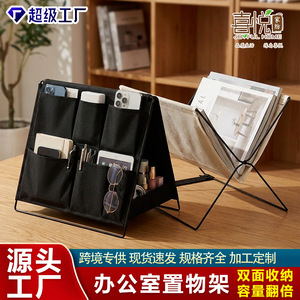Desktop Storage Rack <b>Canvas</b> Foldable Organizer 2 Tier Standing Type Office Book Snack Basket Multi Functional Storage <b>Box</b> - Product Image 4