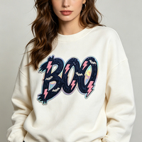 Patchs thermocollants personnalisés en chenille brodée avec paillettes et sequins, motif grand fantôme BOO, thème Halloween, pour vêtements, vente en gros