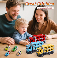 Ensemble de jeu de transport de tracteurs XST, échelle 1:24, jouet à friction en plastique et en fer, enfants de 3 à 6 ans, grand camion remorque, 6 petites voitures jouets