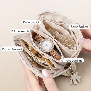 Cream-<b>White</b> <b>Small</b> Travel Jewelry Case Zipper Velvet Organizer Storage <b>Bag</b> for Bracelets Rings Earrings Teacher - Product Image 2