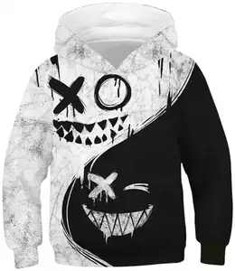 Black White Red Devil Graphic Printing Kids Hoodie Personalized Custom Unisex Hoodie Sweatshirt Manufacturers Cheap Wholesale