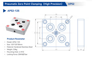 Étau pneumatique de haute précision à point zéro AP52-125 à centrage automatique - Product Image 2