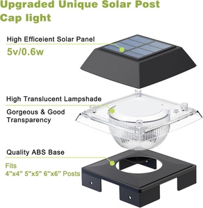 Lampes solaires pour poteaux, étanches IP65, bicolores, réglables, 12 LED, rechargeables, angle de faisceau 360°, pour extérieur, jardin, poteaux en bois - Product Image 6