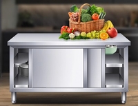 Commerciële keuken roestvrijstalen spoelbakkast met schuifdeur werktafel voor hotels en restaurants
