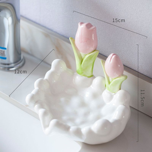 <span class=keywords><strong>Porte</strong></span>-<span class=keywords><strong>savon</strong></span> <span class=keywords><strong>rose</strong></span> en céramique avec fleur mignonne durable et drainable pour salle de bain au design unique - Product Image 2