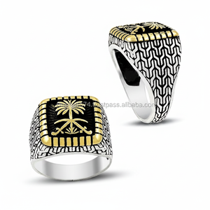 925K <b>Silver</b> Art Design Saudi Arabia Palm Tree Sword <b>Men</b> Square <b>Ring</b> - Product Image 2