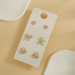 Pendientes <span class=keywords><strong>de</strong></span> Moda, Lindos y Delicados, <span class=keywords><strong>de</strong></span> Aleación Chapada en Oro, <span class=keywords><strong>con</strong></span> Forma <span class=keywords><strong>de</strong></span> Corazón, Lazo, <span class=keywords><strong>Perla</strong></span>, Cristal Rosa, para Uso Diario Informal, para Mujeres Jóvenes - Product Image 6