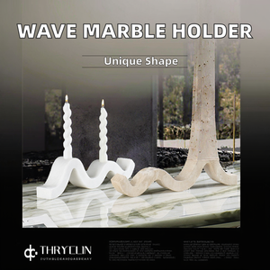 Portavelas de Mármol Travertino con Forma de Ola Retro, 38x10cm, Estilo Wabi Sabi, Adorno para Decoración del Hogar y Hoteles, Piedra - Product Image 3