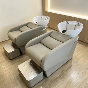 Station de lavage de cheveux ergonomique en gros pour salon, chaises de lavage de cheveux pour salon, lit de lavage en cuir PU avec cuvette en céramique - Product Image 2