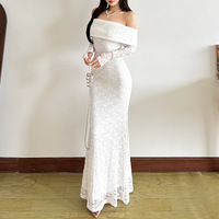 Robe longue élégante pour femmes, style européen et américain, couleur unie, dos nu, dentelle