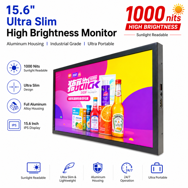15.6 Inch 1000 Nits High Brightness WLED TFT LCD Monitor Sunlight Readable Industrial Display with Aluminum Housing