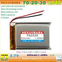 Baterai Lithium Ion Polimer 3.7V 400mAh 702030 2 Kabel untuk Speaker TWS, SMART WATCH, GPS, HEADPHONE, Pena Rekam L040
