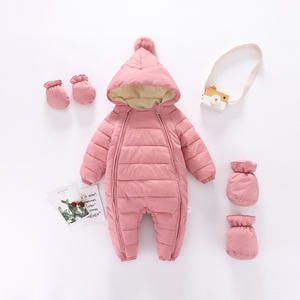 Nouveau haute qualité 0-2 ans bébé tissé vers le bas coton fermeture éclair combinaison vêtements d'hiver avec chapeau mitaines chaussettes pour garçons et filles - Product Image 4
