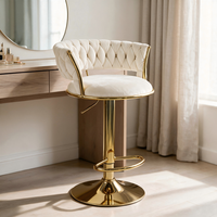 Tabouret de bar tissé à la main, réglable en hauteur, pivotant, avec base en métal et repose-pieds, idéal pour café, bar, îlot de cuisine
