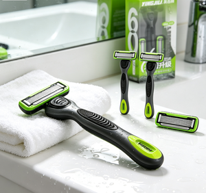 <span class=keywords><strong>Rasoir</strong></span> manuel pour homme à 6 lames avec logo personnalisé, bande lubrifiante à l'aloe vera, forme en L, facile à nettoyer - Product Image 3