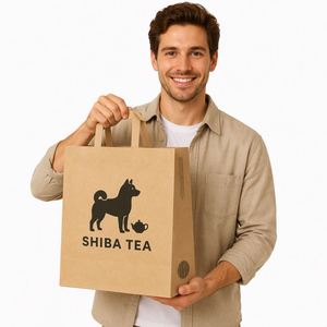 Bolsas de Papel Kraft con Logotipo Personalizado, Asas Planas, Orificio de Ventilación Lateral, Empaque para Bebidas Calientes, Té, Té de Burbujas, Suministro al por Mayor para Cafeterías - Product Image 5