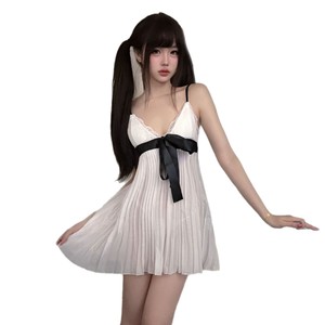Nouvelle Robe de Nuit Plissée Pure Desire à Col en V Profond et Bretelles Fines, Rose, avec Nœud en Dentelle Sexy et Coussinets de Soutien-Gorge Intégrés, Vêtement d'Intérieur pour Femme - Product Image 5