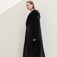 Manteau en fourrure de vison véritable pour femme, long, noir, avec capuche, chaud et élégant pour l'hiver
