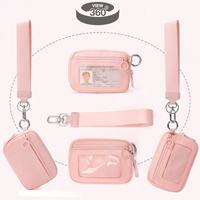 Dompet Yoga Pendek Desain Khusus Justop, Penutup Ritsleting, Bahan Nilon, Kantong Kartu ID Transparan, Gantungan Kunci, Dompet Koin, Lapisan Poliester