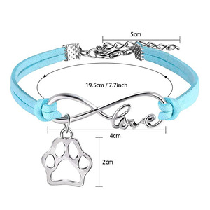 <span class=keywords><strong>Bracelet</strong></span> en cuir suédé fait main par le fabricant avec pendentif <span class=keywords><strong>signe</strong></span> d'amour <span class=keywords><strong>infini</strong></span> et pendentif patte de chien, pour femme, symbole d'amour pour les animaux de compagnie - Product Image 2