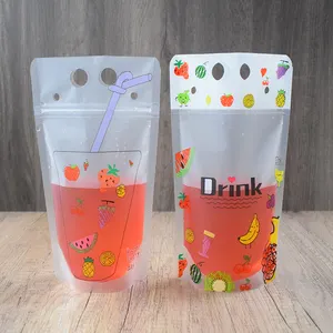 500ml Beverage Zipper Pouch Fruit Juice Packaging Bag Disposable Juice Bag With Straws