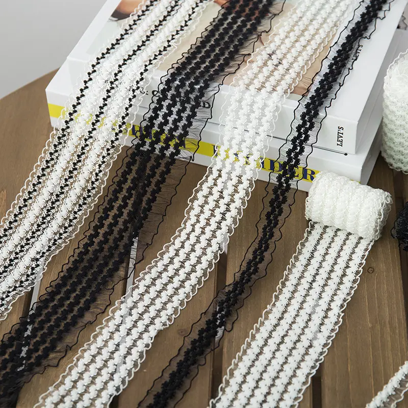 4列幅5cmホワイトブラック伸縮性ニットウェビングナイロンスパンデックスクラウントレメラエッジ刺Embroideryレース衣服用