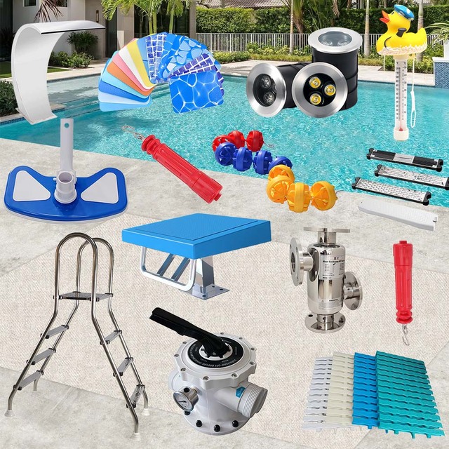 Swimming Pool Full Set Accessories Stainless Steel IP68 LED Light Pool Pump Filter Swimming Pool Ladder Waterfall Equipment