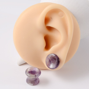 Plugs d'oreille en pierre naturelle de cristal rose massif, double 6 mm, forme géométrique tendance, bijoux de <span class=keywords><strong>piercing</strong></span> corporel pour hommes - Product Image 2