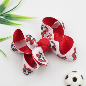 Fermagli per capelli con fiocco stampato <span class=keywords><strong>calcio</strong></span> bianco e nero, in tessuto a doppia costura, per ragazze, accessori per capelli - Product Image 5