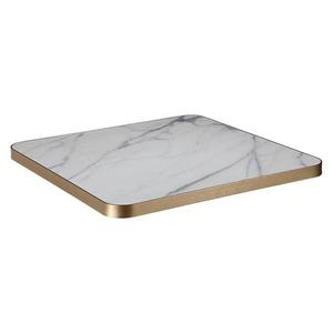Tablero de Mesa Redondo de Piedra Sinterizada con Borde de Aluminio en Oro Rosa |   Tablero de Mesa Comercial con Aspecto de Mármol de Lujo al por Mayor - Product Image 2