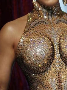 नाइट क्लब बार सेक्सी त्वचा का रंग मांस एक टुकड़ा पैंट पूर्ण हीरे की महिला गायक DjDs अतिथि Gogo कॉस्टयूम - Product Image 4