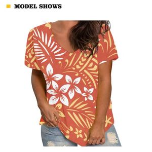 Polynesian Tribal Print <span class=keywords><strong>Shirts</strong></span> für Frauen Tapa Blumenmuster V-Ausschnitt T-Shirt Frauen Sommer Kurzarm Frauen Blusen - Product Image 6