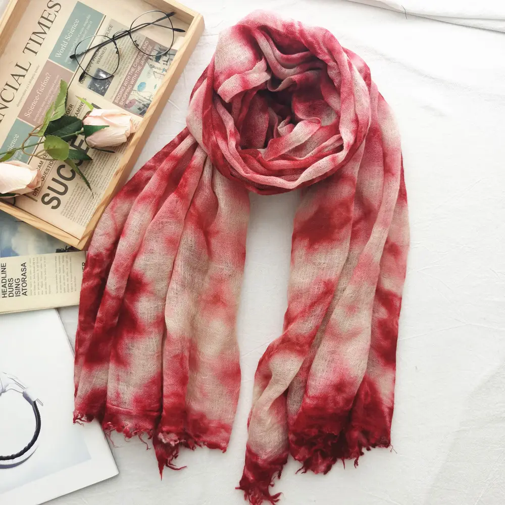 2022 handmade tie-dyed scarf women's new thin wool scarf women's fall/winter shawl Muslim headscarf retro style
