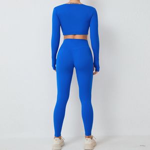 Conjunto Deportivo de Yoga de 2 Piezas para Mujer, Nuevo Modelo 2024, Elástico, Cintura Alta, Diseño Sólido, Transpirable, Ligero, Manga Larga - Product Image 3