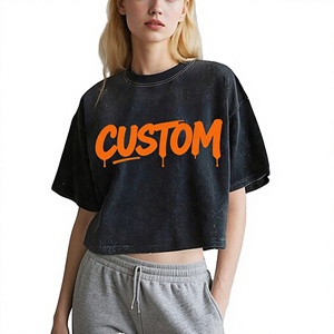 Custom Women's Crewneck Loose Summer Breathable Knitted Crop <b>Top</b> Tee 100% Cotton Short Sleeve Streetwear T-Shirt - Product Image 3