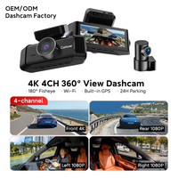 Caméra embarquée 4K à 360 degrés avec GPS, 4 canaux, caméra avant et arrière 4K, caméra de tableau de bord avant et arrière 4K pour voitures