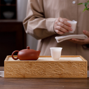 Bamboo Roll Up Water Storage <b>Tea</b> Tray Square Embossed Kung Fu <b>Tea</b> <b>Set</b> Storage Box Household <b>Tea</b> Sea Afternoon <b>Tea</b> Use - Product Image 2