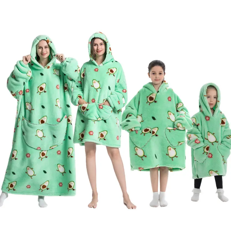 Buon prezzo aereo viaggio casa accogliente oodie lunga famiglia adulta morbida coperta in pile con cappuccio con tasche