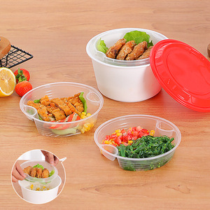 Round Disposable <b>Lunch</b> Box Thickened Plastic Food Grade With Red Lid For Takeaway Fast Food Packaging - Product Image 3