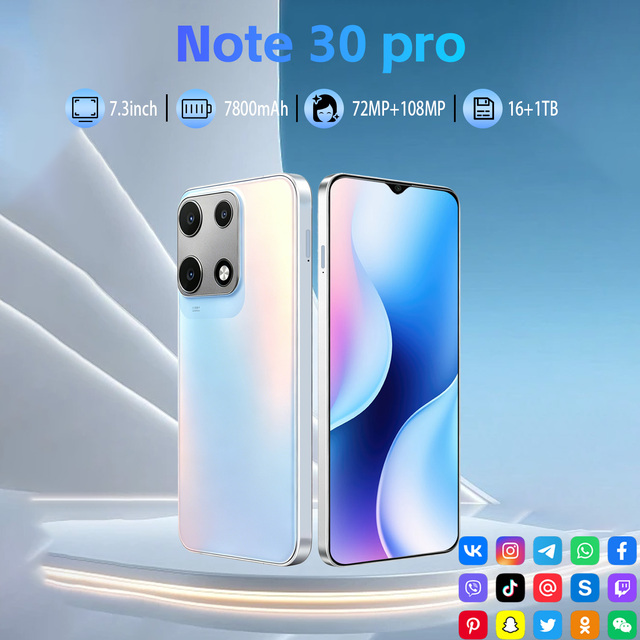 Original Note30 Pro 5G Smartphone 16GB 1TB Android 15 108MP 7.3 Inch 7800mAh Deca Core Global Unlocked Phone