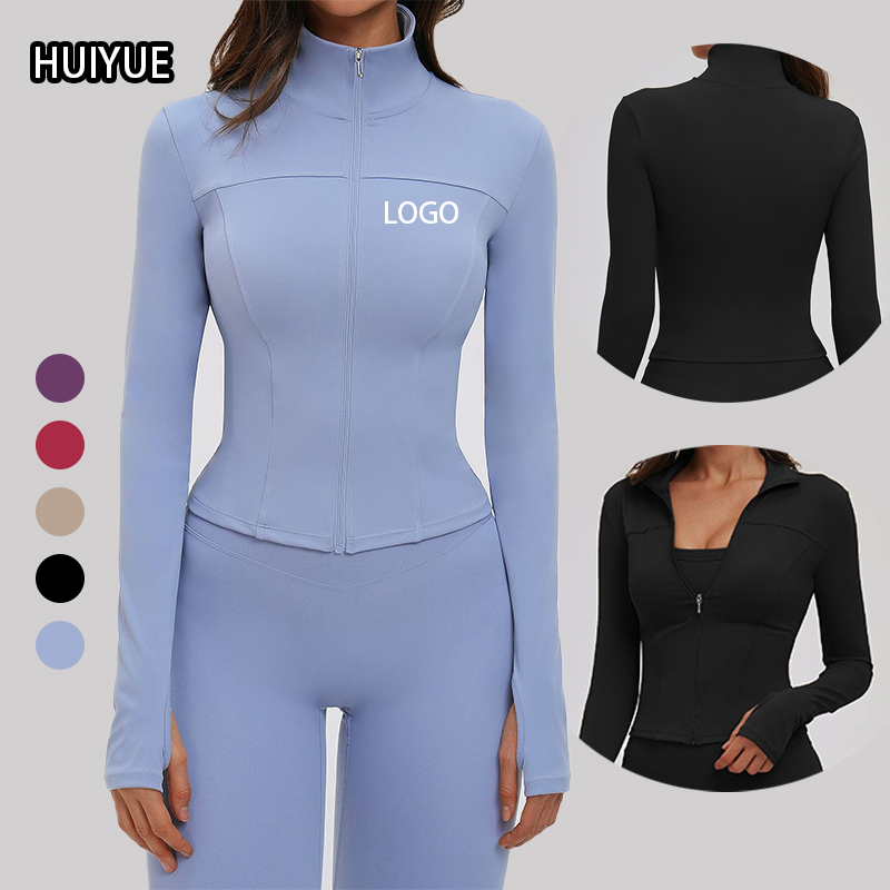 Women's High-Neck Long Sleeve Zipper Breathable Quick Dry Slimming Simple Fashion Workout Yoga Jacket