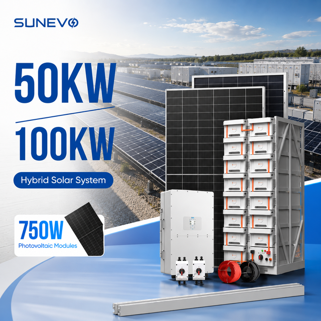 Sunevo Hybrid Solar Energy Storage System 50kW 100kW with High Voltage Lithium Battery for Commercial Solar Farm Wholesale