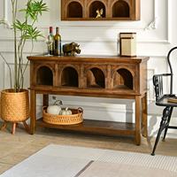 Console en bois antique de style farmhouse avec étagère arquée, meuble de rangement pour salon, entrée et hôtel