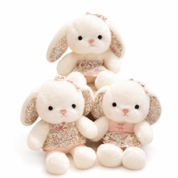 Peluche Lapin Kawaii, Jouet en Peluche, Poupée Lapin avec Robe Florale et Nœud pour Cadeau et Décoration d'Intérieur