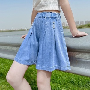 2025 New Style Girls' Summer Outer-Wear Thin Denim <strong>Capris</strong>, for Older Girls (Kids' Skort-Style Shorts) - Product Image 3
