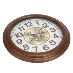 European Style Wooden Wall <b>Clock</b> Round 12 Inch Silent Quartz For Living Room - Product Image 1