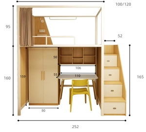 Giường tầng đôi bằng thép kim loại có bàn học và bàn làm việc dành cho người lớn, dùng trong ký túc xá của trường học. - Product Image 6