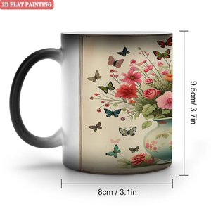 แก้วกาแฟเซรามิกสีดำด้าน 11 ออนซ์ เปลี่ยนสีได้เมื่อโดนความร้อน ลายดอกไม้และผีเสื้อ - Product Image 1