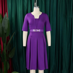 Nuova primavera e autunno donna Casual elegante tinta unita mezza manica ufficio abito donna africano abito da donna - Product Image 4