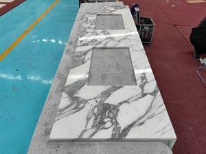 Venta caliente, nuevo diseño de lujo, Arabescato, <span class=keywords><strong>piedra</strong></span> de mármol blanco, doble fregadero, tocador independiente, conjunto de muebles de baño - Product Image 3